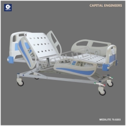 MANUFACTURER OF HOSPITAL ICCU MOST ADVANCED ICU CRITICAL BED AUTOMATIC ELECTRIC INTENSIVE CARE UNIT 5 FUNCTION X-RAY TOP BACK REST AND CPR CENTRAL LOCKING WHEELS 5-STAR RATING MEDILITE CAPITAL ENGINEERS