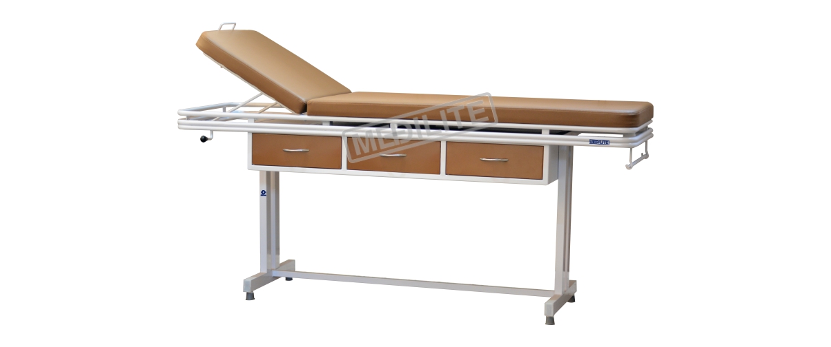 EXAMINATION COUCH TWO 2 THREE 3 SECTION WITH DRAWERS CABINET BACKREST OPERATED GAS SPRING TREATMENT TABLE IN ADJUSTABLE ON ELECTRIC MOTORIZED STAINLESS STEEL